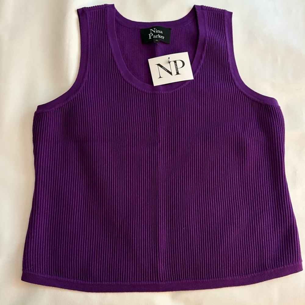 Nina Parker 2x Purple Ribbed Women's Tank Sweater